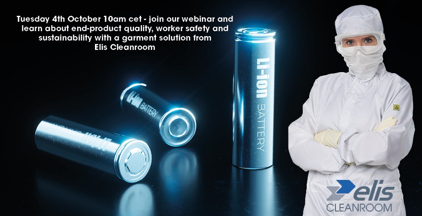 ElisCleanroom's tweet photo. Selecting the optimal garments can help produce lithium-ion batteries with their maximum lifetime and reduce the risk of malfunction.  To learn more, join our webinar on 4th October by signing-up here https://t.co/QyMLmUI88m https://t.co/8MZAb2bBB5