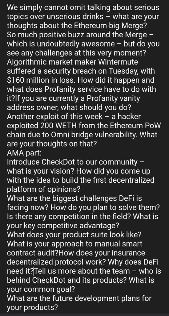 gierek_grzegorz's tweet image. #CheckDot and #Hackless AMA is tomorrow table of content on the screenshot below 👇
#Cryptocurency #CryptoNews #AMA #BSC #Multichain #Web3 #ETH #ETHMerge #EthereumMerge #CybersecurityAwarenessMonth #CyberSecurity #Hacking #Bitcoin #Investor
