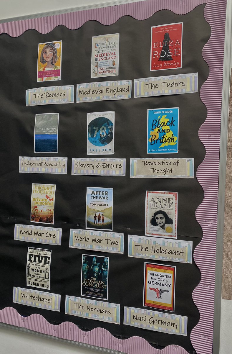 history_gee's tweet photo. Finished the first part of a display in my new room! Recommended readings based on the SOW from Year 7 to Year 10 📚😁 https://t.co/XPENvf2Ubu