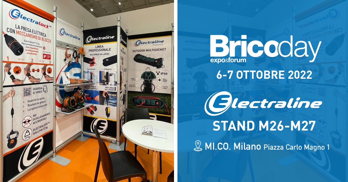 ElectralineG's tweet photo. Vieni a trovarci al Brico Day 2022, 
🗒Stand M26-M27 
📅 dal 6 al 7 Ottobre 2022.
📍 Mi. Co. Fiera Milano City,  Piazzale Carlo Magno 1, Milano

#bricoday 2022 #diy #event #exhibition https://t.co/i2VgJzcgs0