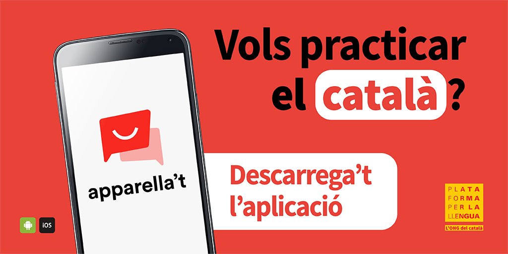 PLlAnoia's tweet photo. 💬 Fes servir l'Apparella't per trobar la teva parella lingüística i practicar català ben a prop de casa.

🚆 Al bar, al transport públic... Qualsevol lloc és bo per millorar el teu català o compartir els teus coneixements!

📱 Descarrega-te-la a https://t.co/w7Mdi7bgxJ https://t.co/xC09Xy20le