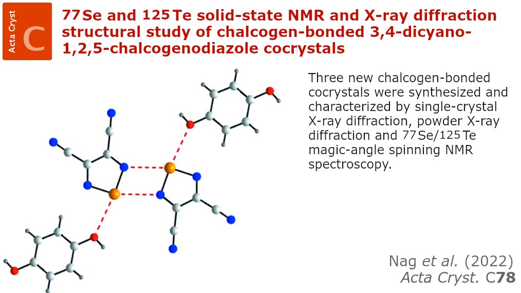 ActaCrystC's tweet photo. Chalcogen-bonded 3,4-dicyano-1,2,5-chalcogenodiazole cocrystals @ActaCrystC @IUCr https://t.co/LOK0Q9J7qS @uOttawa @uOttawaCHM @NSERC_CRSNG #chalcogenbond #noncovalentinteraction #selenium #tellurium #crystalstructure #crystallography #halogen #pnictogen #tetrel https://t.co/7NRcWernVu