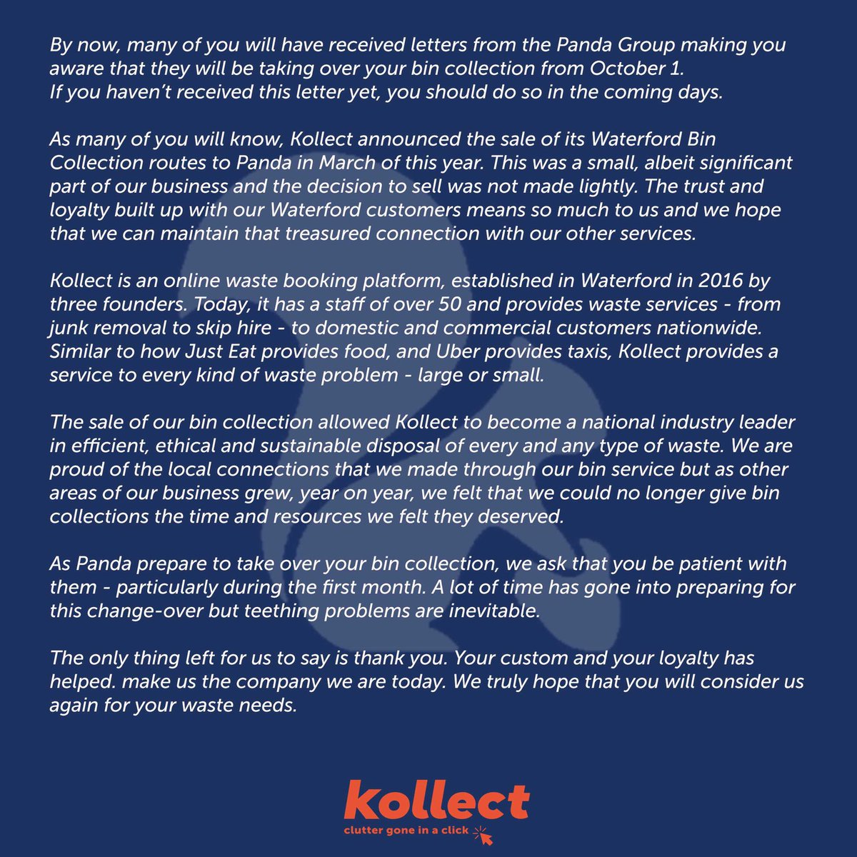 An announcement for our Waterford customers