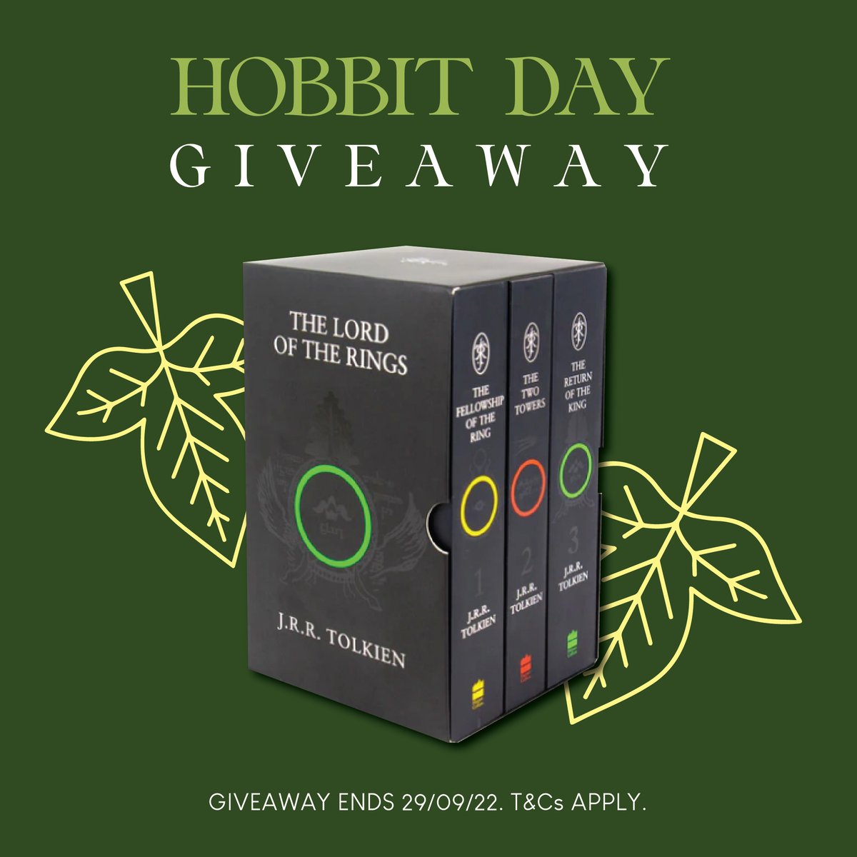 ✨ Hobbit Day Giveaway!!! ✨

To celebrate Hobbit Day, we're giving away one of our
The Lord of the Rings box sets by J.R.R. Tolkien!

Set includes The Fellowship of the Ring, The Two
Towers and The Return of the King - everything you
need for an adventure in Middle Earth!