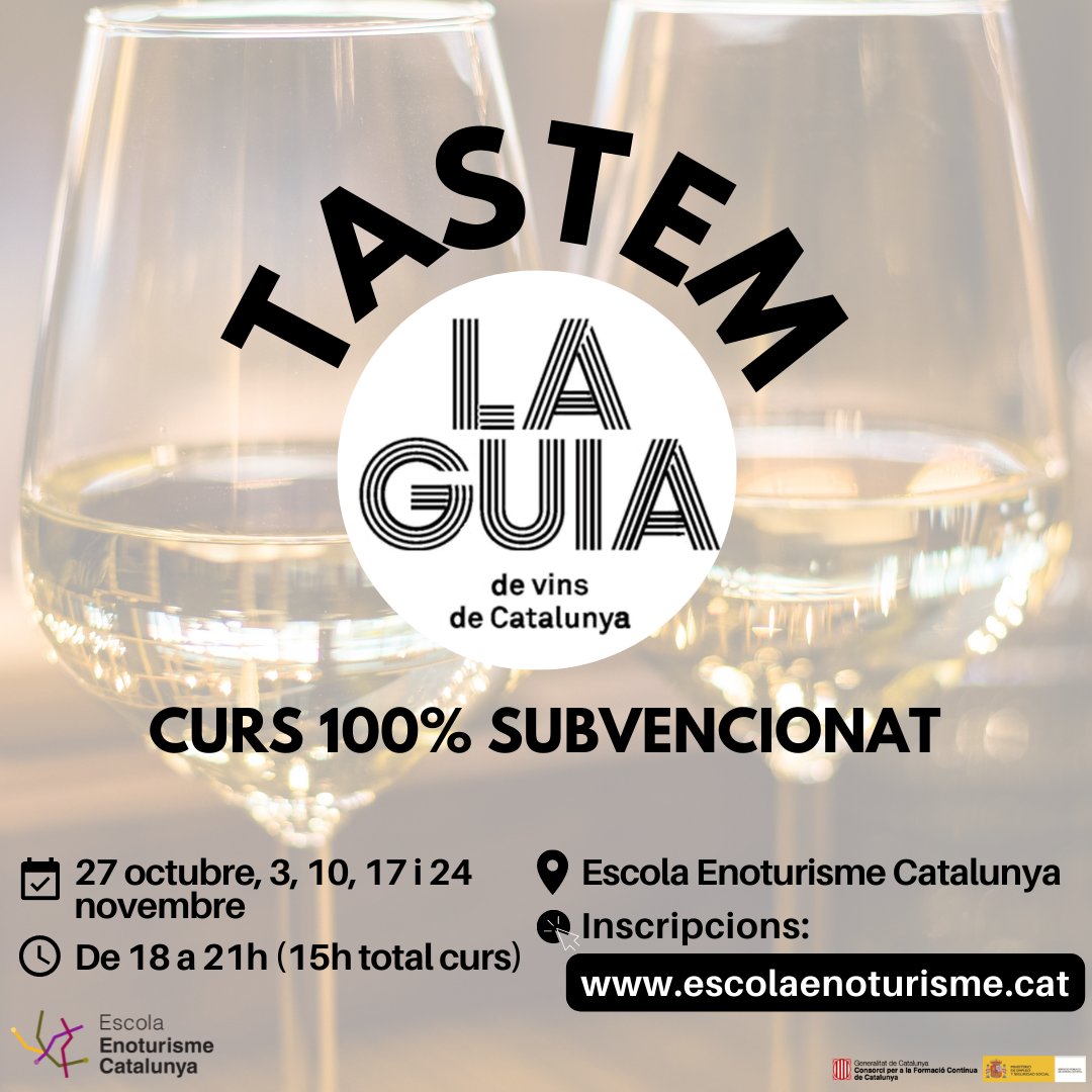 🔴 Nous cursos que et poden interessar ‼️
📣Presentació de vins i begudes: Tastem les guies.

🎯 Com i què valoren els tastadors de la Guia de vins de Catalunya dels vins i els escumosos?

👤 Amb <a href="/JordiAlcover1/">Jordi Alcover</a> i <a href="/Sergi_Seve/">Sergi Sevé</a>, autors de la Guia de vins de Catalunya 2021.