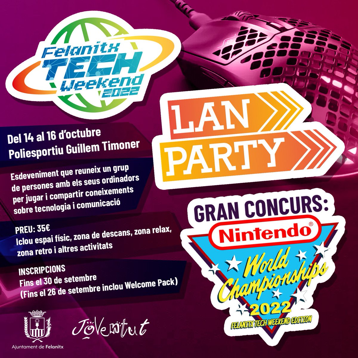 F_TechWeekend's tweet photo. Programació de la Felanitx Tech Weekend 2022!!! 

Vos esperam!!
@frogames_sl https://t.co/OfZYpf5EXS