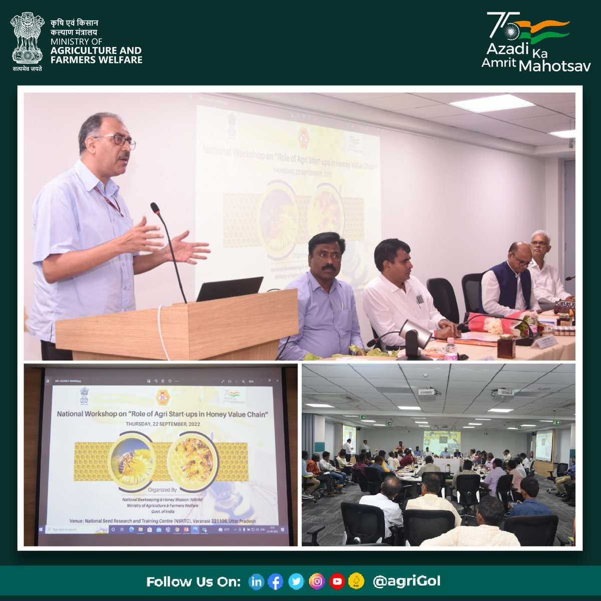 AgriGoI's tweet photo. Dr. Abhilaksh Likhi, Additional Secretary, DA&FW, addressing the National Workshop on "Role of Agri-startups in Honey Value Chain' today at #NSRTC, Varanasi, organised by National Bee Board, DA&FW, MoA&FW, GoI
#agrigoi #honeybee #honeymission #beekeeping #NBB
@PIBAgriculture @ANI https://t.co/dgA3d5YqHf