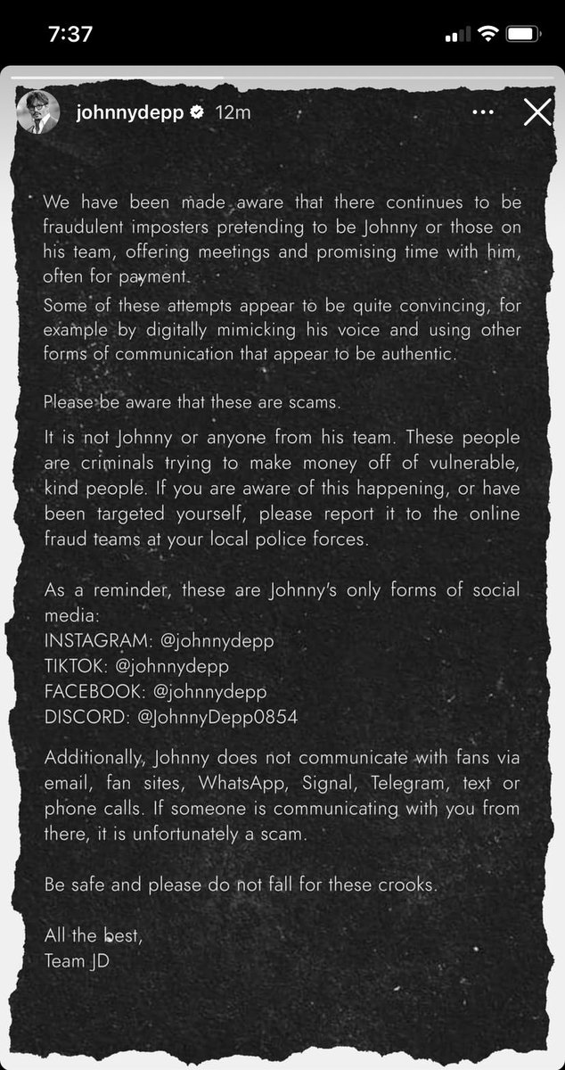 80sDepphead's tweet photo. Johnny just posted on IG…..Please share.  These are his ONLY social media accts!! 

#JohnnyDepp https://t.co/YB9YixBWnA
