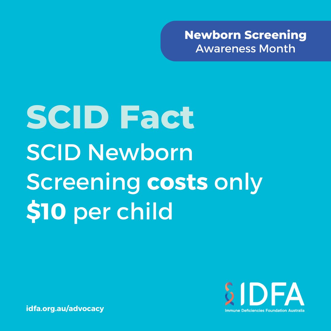 IDFAustralia's tweet photo. Did you know that #SCID Newborn Screening costs only $10 per child? 

Help us advocate for routine SCID Newborn Screening Australia-wide. 

Write WA, SA &amp; TAS Health Ministers a letter calling them to announce a start date for SCID NBS in their states: https://t.co/fGI8y1dl3a https://t.co/iIKmDNmEHb