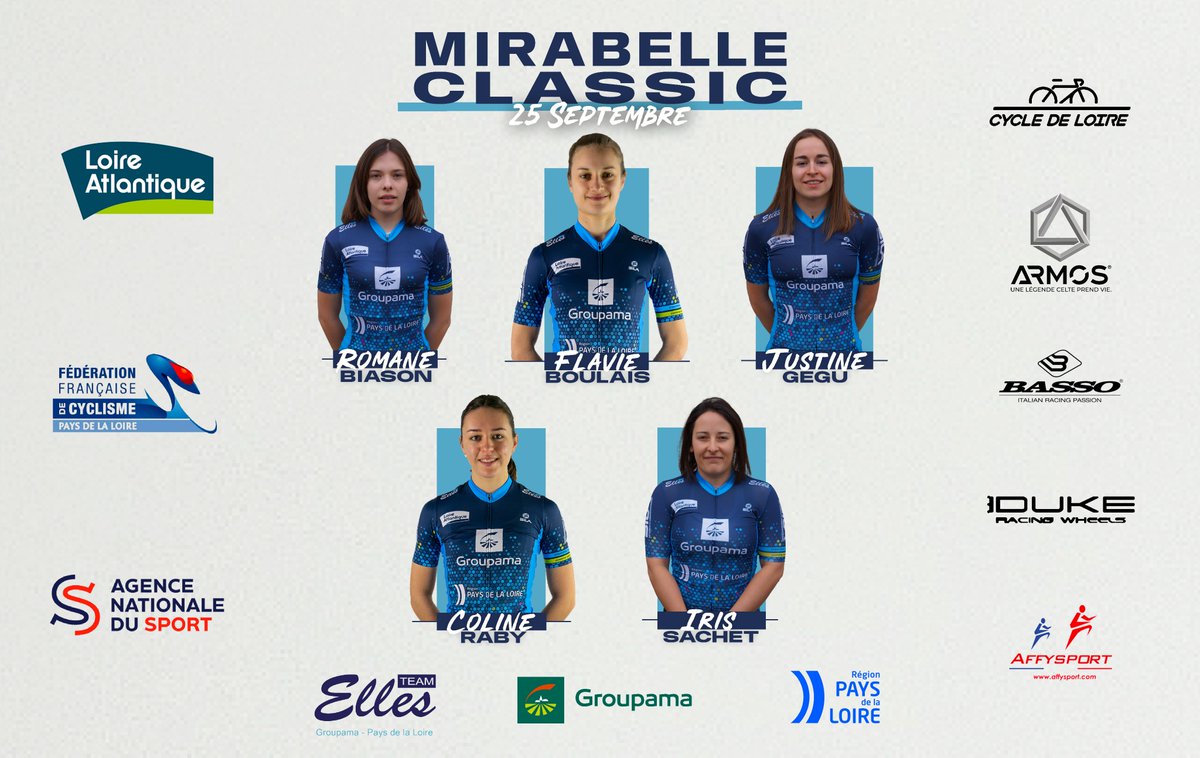 Team Elles Groupama Pays de la Loire

Dimanche 25 septembre, nous vous donnons rendez-vous pour la dernière manche de Coupe de France : Mirabelle Classic.

🔥On compte sur votre soutien lors de cette dernière ligne droite.

#TeamELLES #paysdelaloire #groupamaLB #loireatlantique