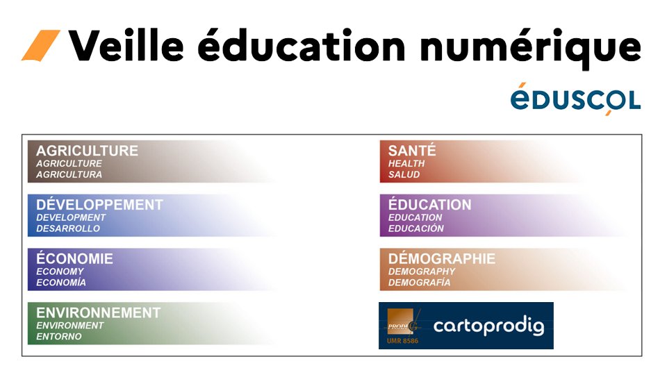 [Veille éducation numérique] Des cartes thématiques sous licence Creative Commons
✅ Cartoprodig est un projet associant une dizaine d'organismes dont le <a href="/CNRS/">CNRS 🌍</a>
✅ Une collection de plus de 400 cartes correspondant à plus de 60 indicateurs statistiques
👉 eduscol.education.fr/2517/veille-ed…