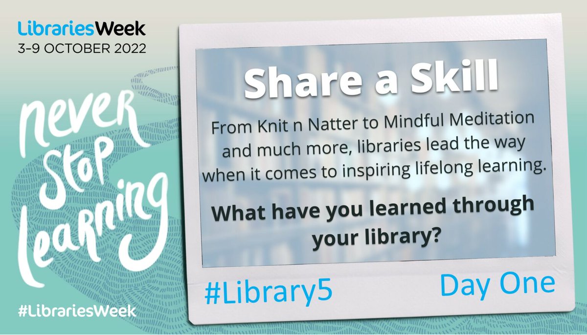 CILIPScotland's tweet photo. From Knit n Natter to Mindful Meditation and much more, libraries lead the way when it comes to inspiring lifelong learning. What have you learned through your library? #LibrariesWeek #Library5 #ShareASkill https://t.co/zeJaME3c4i https://t.co/zhVHlgGzy0
