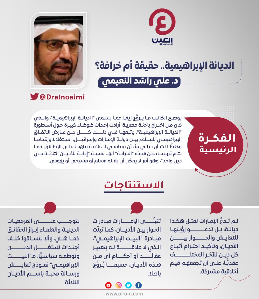 AlAinNews's tweet photo. د. علي راشد النعيمي @Dralnoaimi يكتب مقالًا بعنوان: الديانة الإبراهيمية.. حقيقة أم خرافة؟

رابط المقال | https://t.co/4jMWl2vFyN

#عينك_على_العالم https://t.co/yxPsA7a82Z