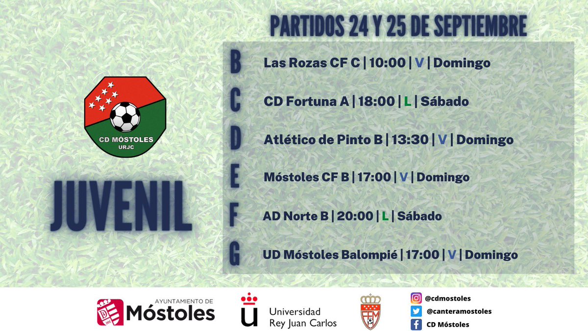 CanteraMostoles's tweet photo. ¡Este fin de semana se incorporan a la competición más equipos de la CANTERA AZULONA 😉!

Estos son los partidos de liga previstos para el sábado y domingo 🙌🏻.

ℹ️ El resto de equipos seguirán disputando encuentros amistosos.

#VamosMiMóstoles 🔵 https://t.co/6lJVlDHnVM
