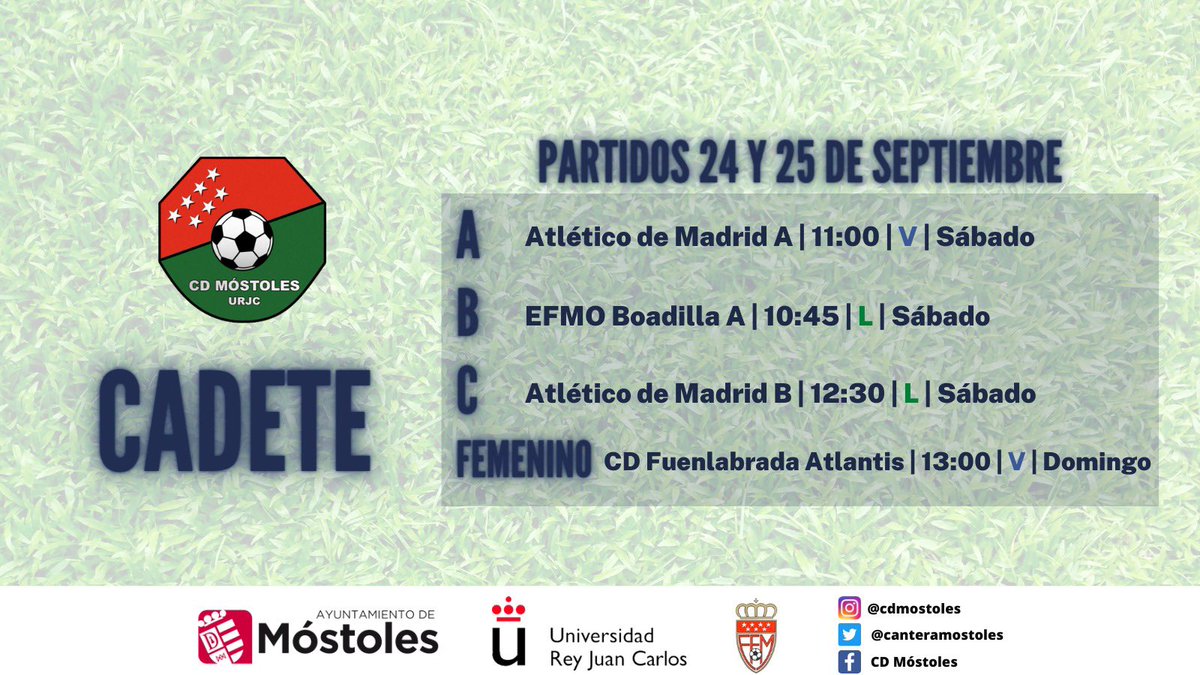 CanteraMostoles's tweet photo. ¡Este fin de semana se incorporan a la competición más equipos de la CANTERA AZULONA 😉!

Estos son los partidos de liga previstos para el sábado y domingo 🙌🏻.

ℹ️ El resto de equipos seguirán disputando encuentros amistosos.

#VamosMiMóstoles 🔵 https://t.co/6lJVlDHnVM