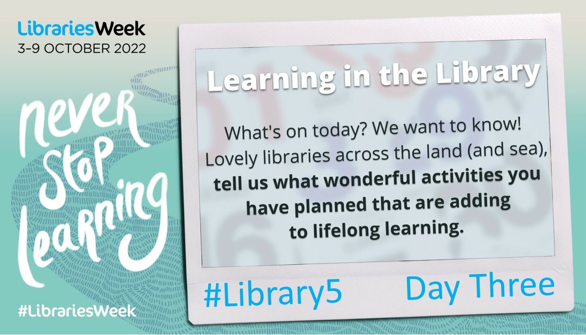 CILIPScotland's tweet photo. What's on today? We want to know! Lovely libraries across the land (and sea), tell us what wonderful activities you have planned this week that are adding to lifelong learning. #LibrariesWeek #Library5 #LearningInTheLibrary https://t.co/zeJaME3c4i https://t.co/gVk4sBQ52F