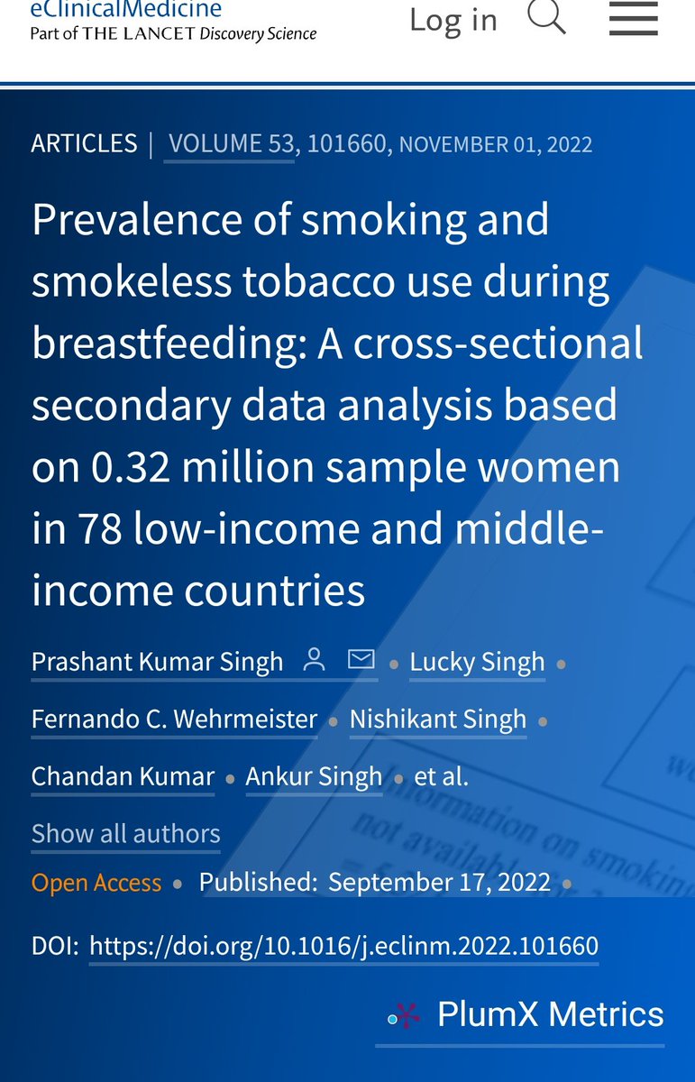 Dr. Prashant K Singh | प्रशांत (@prashantks_pks) on Twitter photo 1/7 Glad to share our study published in #TheLancet <a href="/eClinicalMed/">eClinicalMedicine – The Lancet Discovery Science</a> on #tobacco #use among 0.32 million #breastfeeding #women in 78 low-and-middle income countries. doi.org/10.1016/j.ecli… 1/7 Glad to share our study published in #TheLancet <a href="/eClinicalMed/">eClinicalMedicine – The Lancet Discovery Science</a> on #tobacco #use among 0.32 million #breastfeeding #women in 78 low-and-middle income countries. doi.org/10.1016/j.ecli…
