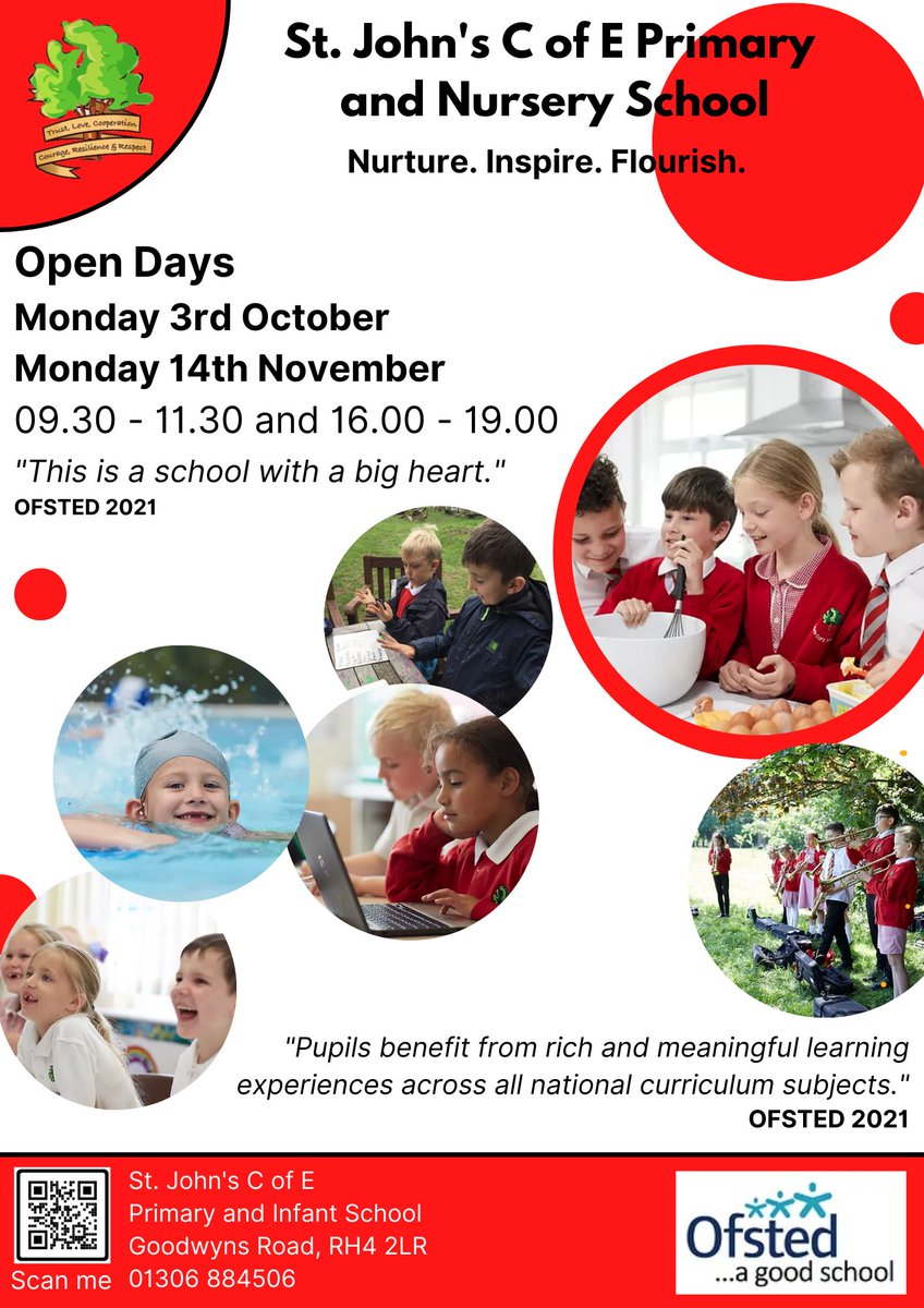Please come and visit our wonderful school on our October open days and experience a taste of life and learning at St. John's.
