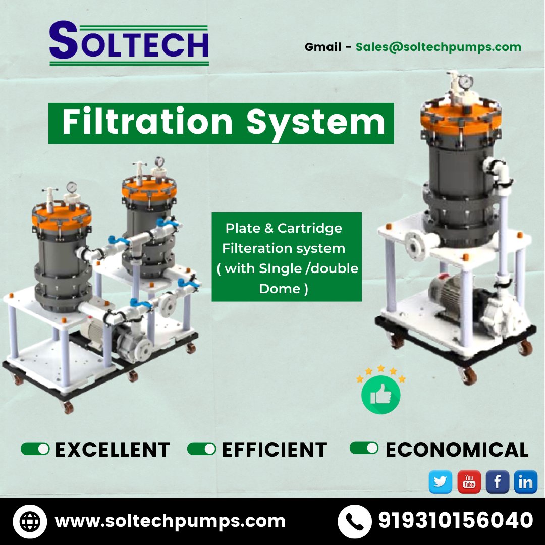 Industrial #filtration System Exporters and Suppliers in Delhi,  your Waste Water Plant or any other industrial process. 
👉👉Highly #efficient, dimensionally accurate and have a long service life 👈
#soltechpump
soltechpumps.com