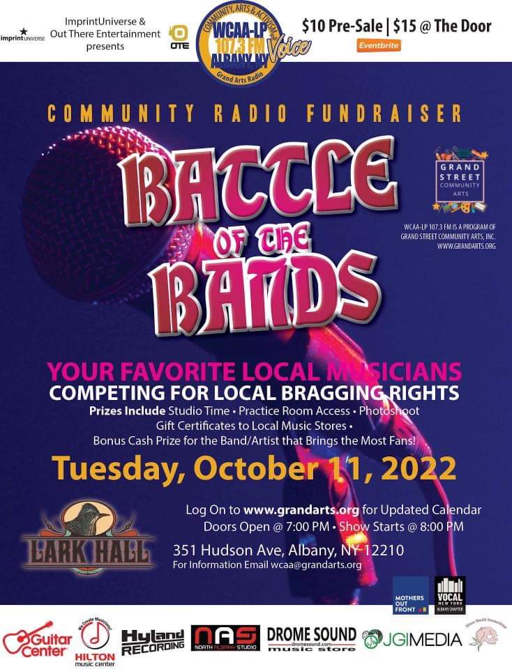 Battle of The Bands comes to Lark Hall on October 11th hosted by WCAA-LP 107.3 FM Battle of the Bands 

Tickets are on sale now! 
eventbrite.com/e/wcaa-lp-1073…

#larkhallalbany #albanyny #larkhall #capitalregionny #capitaldistrictny #wcaalp #battleofthebands