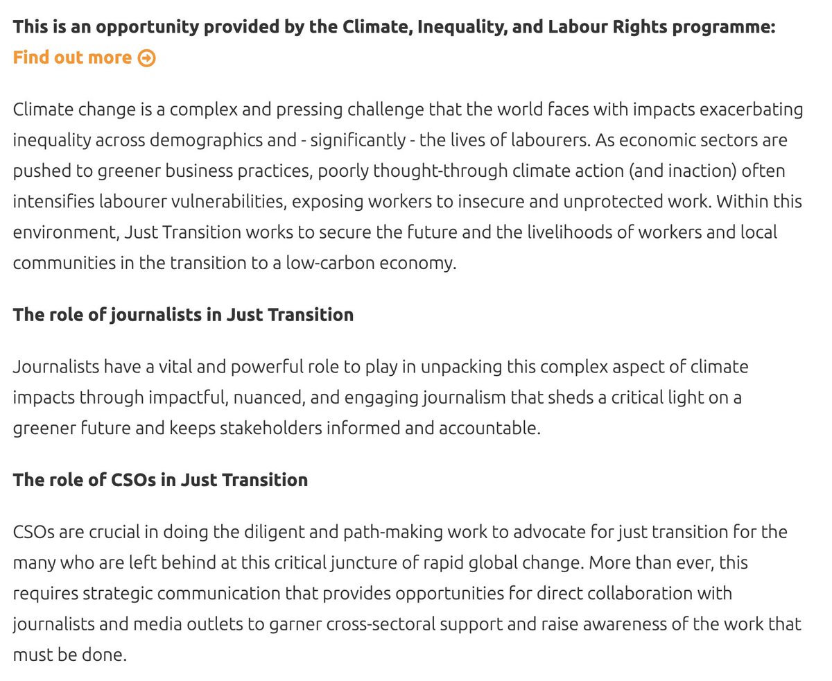 respirerIN's tweet image. For full-time journalists working in the space of climate, just transition, inequality and labour rights:

Workshop opportunity from Thomson Reuters Foundation

Deadline: 25 September 

trust.org/media-developm…