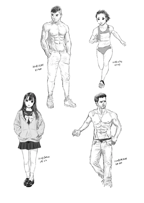 女子学生の練習をしていたはずがなぜか急に筋肉男を描き出したとき。写真の模写↓ #漫画 #漫画家