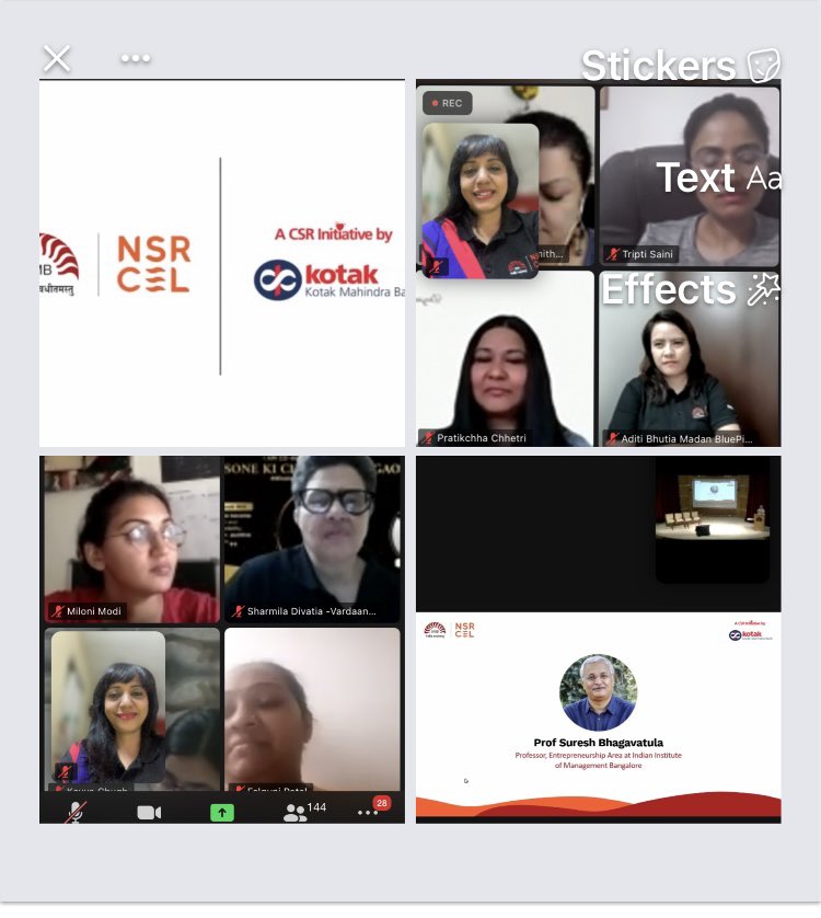 Nimitiwari's tweet image. HYBRID HI: Welcoming WSP4.0 participants with a warm video greeting as @nsrcel sets women entrepreneurs on a path from idea to business in India. Glad to be from WSP3.0 with peers @ChefAditiMadan @Vardaan4u3 @muddepal @SachiiTripathii @LinkITBlueCollr @beesuresh @nasganesh