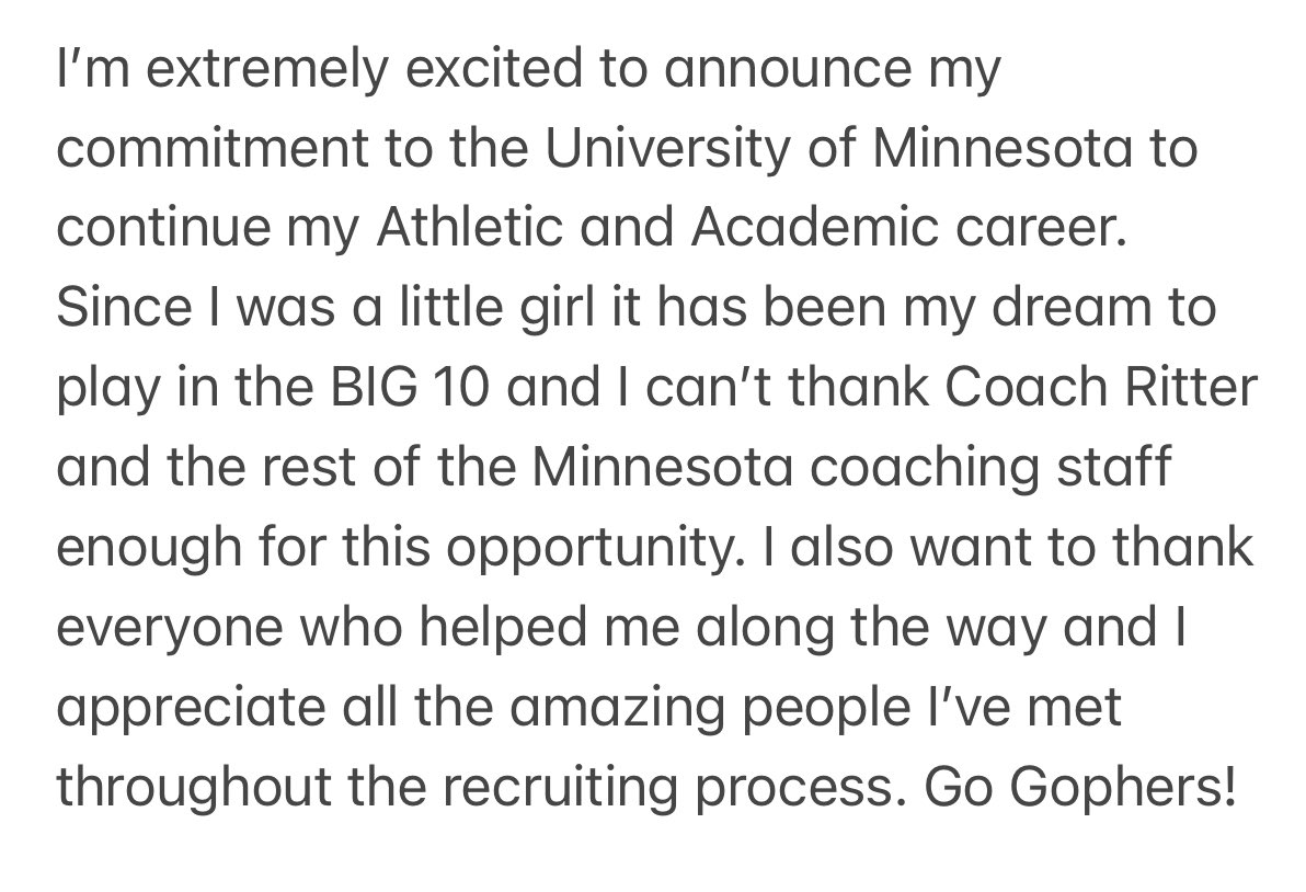 I can’t wait to be a Gopher! Thank you <a href="/RitterPiper/">Piper Ritter</a> <a href="/_HashtagWynning/">Carly Wynn</a> <a href="/coachanniesmith/">Annie Smith</a> for this opportunity to live out my dreams of playing BIG10 Softball! #SkiUMah <a href="/GopherSoftball/">Minnesota Softball</a>