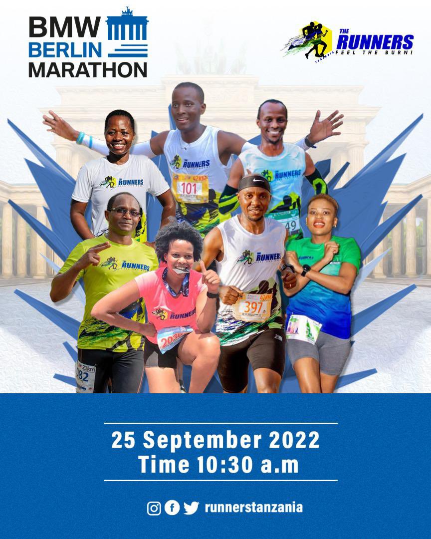 RunnersTanzania's tweet photo. We’re very proud to announce that Club will be represented by 8 members who will participate in the @berlinmarathon 2022 this Sunday September 25, which will take place on the streets of the German capital. The BMW BERLIN-MARATHON is one of the most prestigious running event https://t.co/jlFhEL2q9d