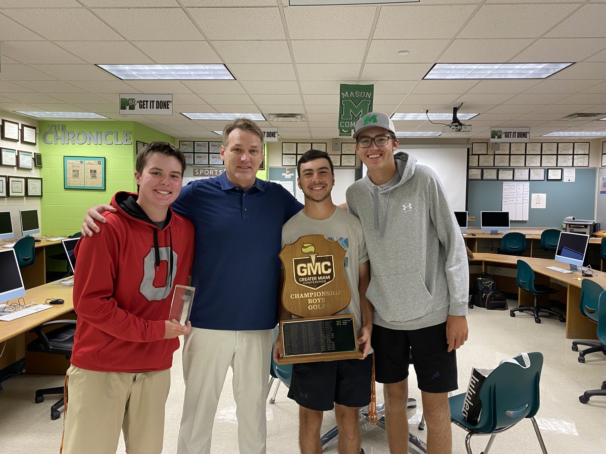 MHSsportsradio's tweet photo. This is what it feels like to be in the presence of greatness. A full circle moment with GMC golf champs - it all started in middle school and on top of that - they are the BOGEYMEN ! Mason's viral youtube golf stars. 
#DCproudteacher https://t.co/8L6zbznpes