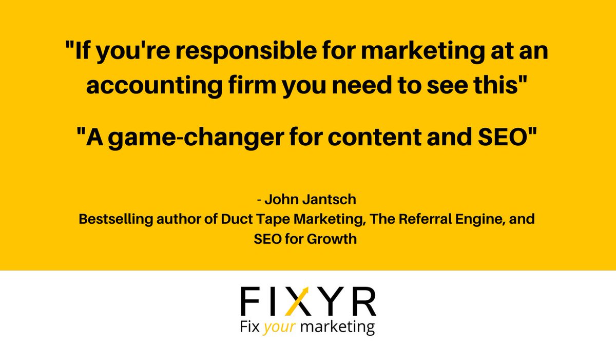 ANNOUNCEMENT:  Apoorv Dwivedi, Founder of Fixyr Marketing to present Accounting Industry Content Dashboard at the <a href="/DuctTape/">John Jantsch</a> Marketing 2022 Summit.  

#fixyr #fixyourmarketing #marketingforaccountants #accountingmarketing #marketingai #seoforaccountants #creategreat