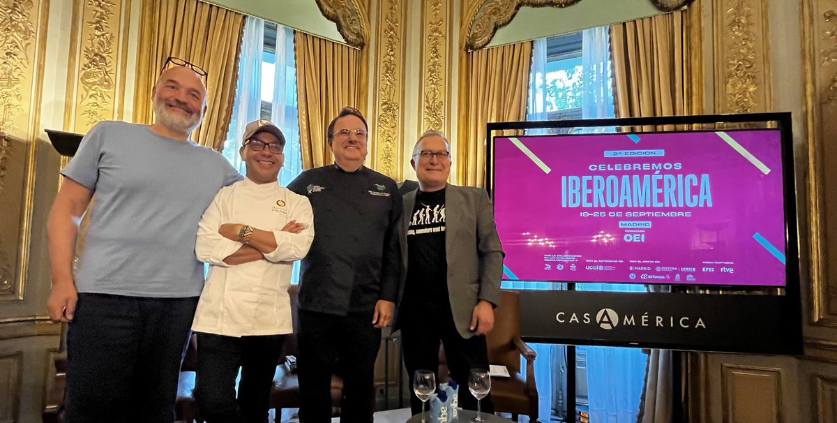 EmbajadaColEsp's tweet photo. Nuestra Embajada estuvo presente en el conversatorio “Riqueza del patrimonio gastronómico Iberoamericano”, panel que resaltó la simbiosis de patrimonios y destacó la diversidad, creatividad e innovación de Iberoamérica en Madrid. @EspacioOEI @ArmijosNatalia @casamerica #cibfest https://t.co/Tam7CSP7Le