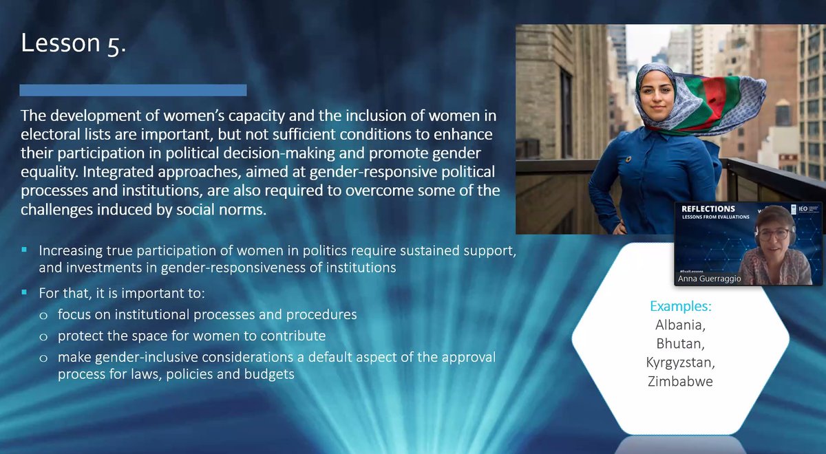 UNDP_Evaluation's tweet photo. 🤔What works and what doesn't to boost women's political participation?
🤔Who can do what to promote women's involvement in making decisions?
🤔How do we ensure change is transformational and sustainable?
Important questions being asked by this morning's panel #EvalLessons https://t.co/OH8reKYlel