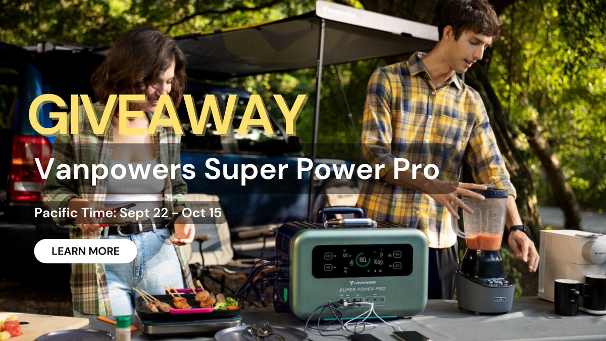 vanpowers_inc's tweet photo. 🎁#Vanpowers #SuperPowerPro #Giveaway🎁
Let's celebrate Vanpowers Best Deals with great prizes. There will be 6 lucky winners with great prizes! Take your camping adventures to the next level!
👉 Enter Giveaway: https://t.co/WJjnFse2PN https://t.co/x6N6QX14ua