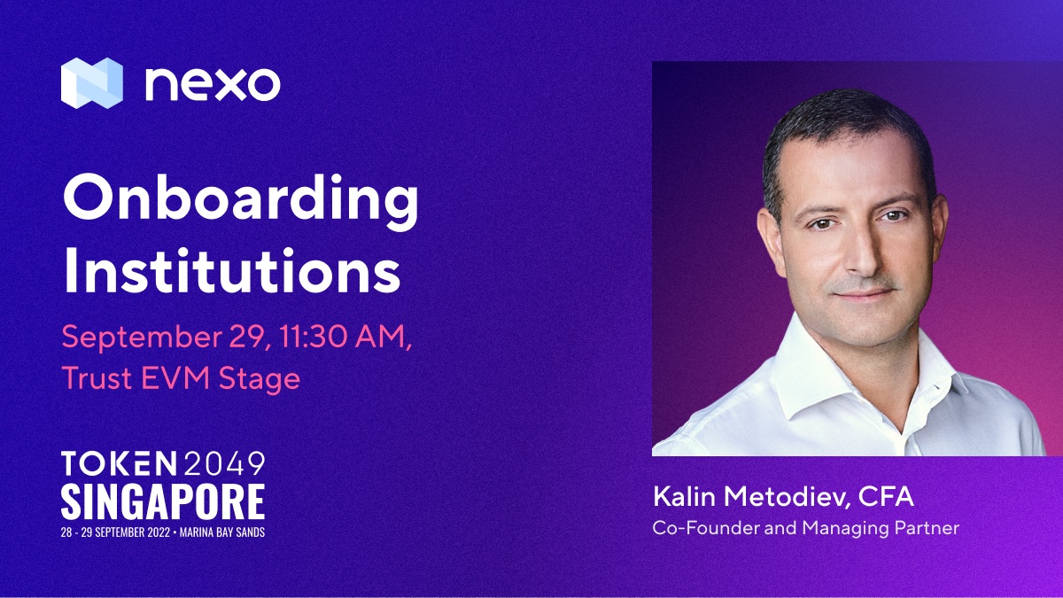 Our Co-Founder and Managing Partner <a href="/Kalin_M7/">Kalin Metodiev, CFA</a> will elaborate on #crypto's increasing institutional adoption and his experience with it at Nexo.

Joining him: <a href="/BenCaselin/">₿en Caselin HODL</a> from <a href="/AAXExchange/">AAX</a> and <a href="/tradeparadigm/">Paradigm</a>’s Anand Gomes. The <a href="/token2049/">TOKEN2049</a> panel will be led by <a href="/swenwer/">Swen Werner</a>. Can’t wait!