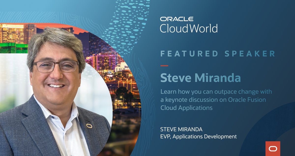 Oracle Fusion #Cloud Applications provide everything you need and a whole lot more to optimize your business. If you're keen to learn how, don't miss Steve Miranda's keynote at <a href="/Oracle/">Oracle</a> <a href="/CloudWorld/">Oracle CloudWorld</a> 2022. ☁️ social.ora.cl/6017MV7XN #OCW