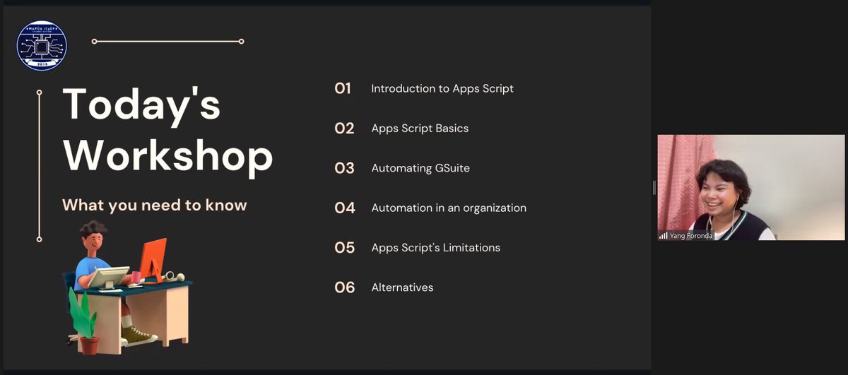 ICpEPseMapua's tweet photo. ‼️ HAPPENING NOW ‼️

📣 OIT Program 4th Day 📣

Automation Using AppScript by Thea Foronda 💥

#ICpEPSE4thDayOTP
#ICpEPSEMAPUAOIT https://t.co/x8UOncznuF