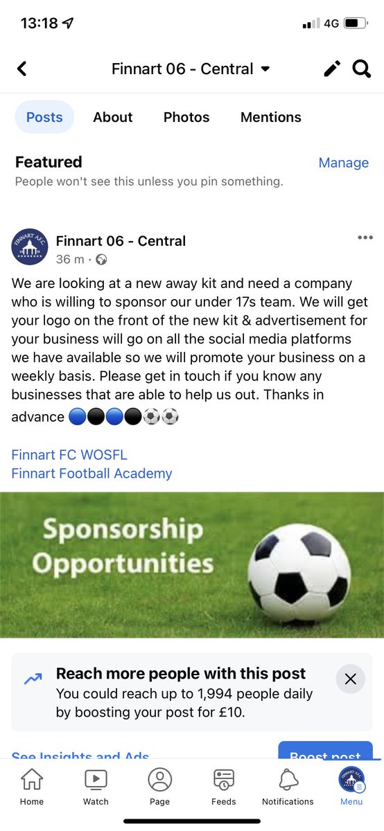 Sponsorship opportunity 👍🏼⚽️🔵⚫️