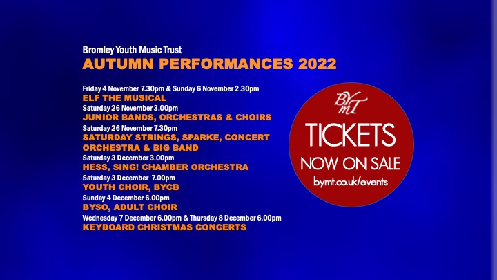 Tickets are now on sale for the BYMT Autumn Performances - join our fantastic young musicians, musical theatre performers & adult choirs for their concerts. Tickets available via bymt.co.uk/events