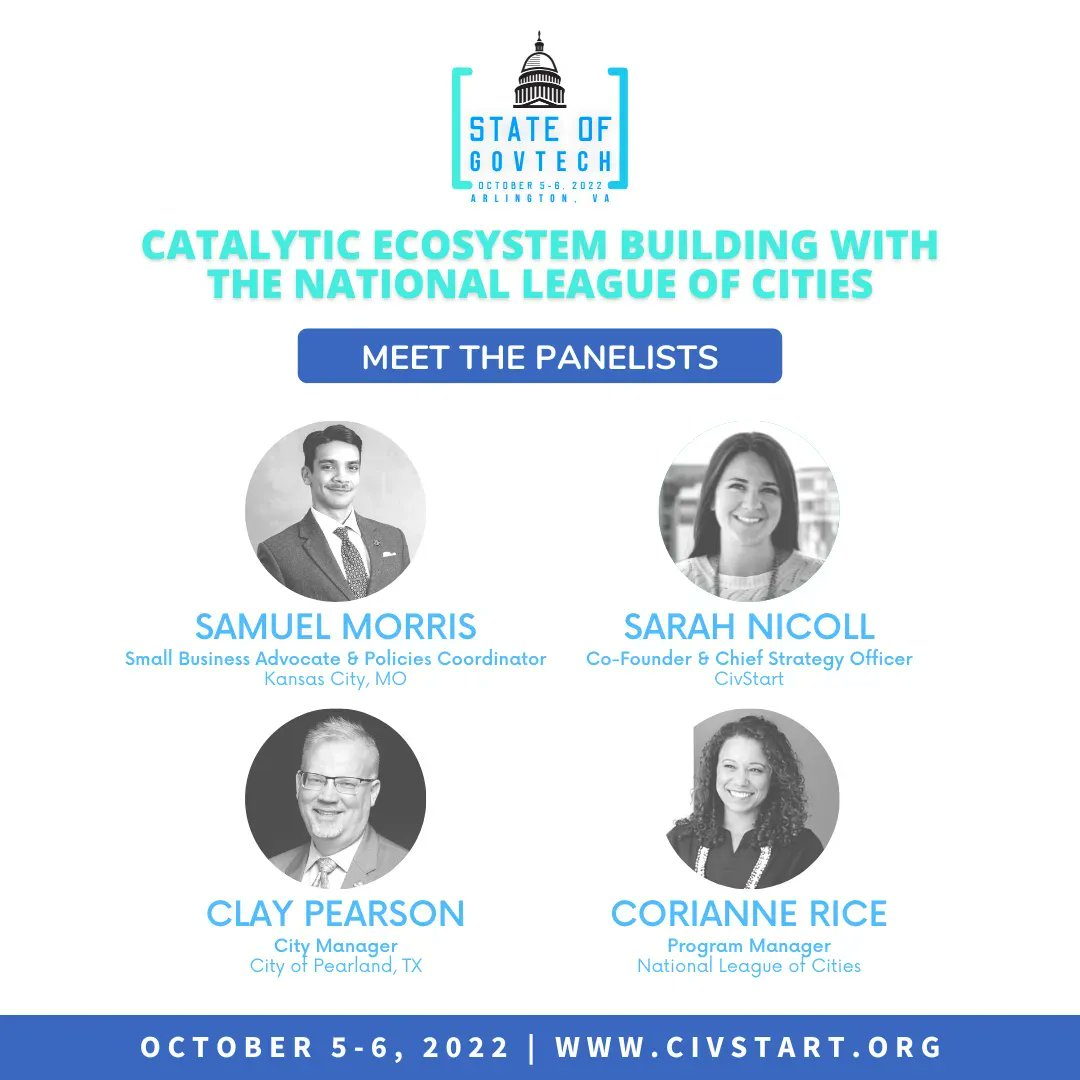 CivStart's tweet photo. Get ready to innovate with other #localGov &amp; #GovTech leaders at @CivStart's &amp; @eRepublic’s 2022 event! @SamuelMorris, @SarahNicoll, @ClayPearson &amp; @CorianneRice will discuss "Catalytic Ecosystem Building w/NLC" https://t.co/PquB8KbhdU
To Register: https://t.co/iYHkKEJcQK https://t.co/nthB4dL4yD