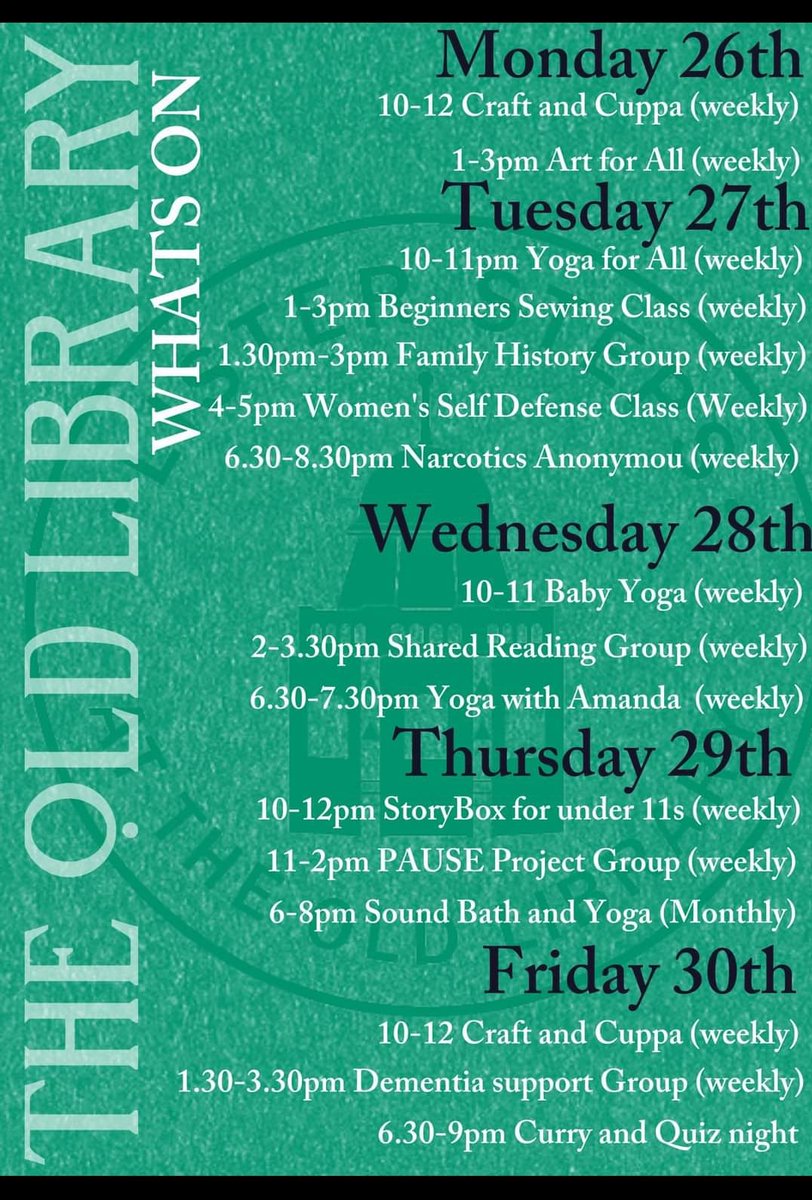 We have a busy week planned from next Monday. If you see any groups you would like to attend please feel free to message.
