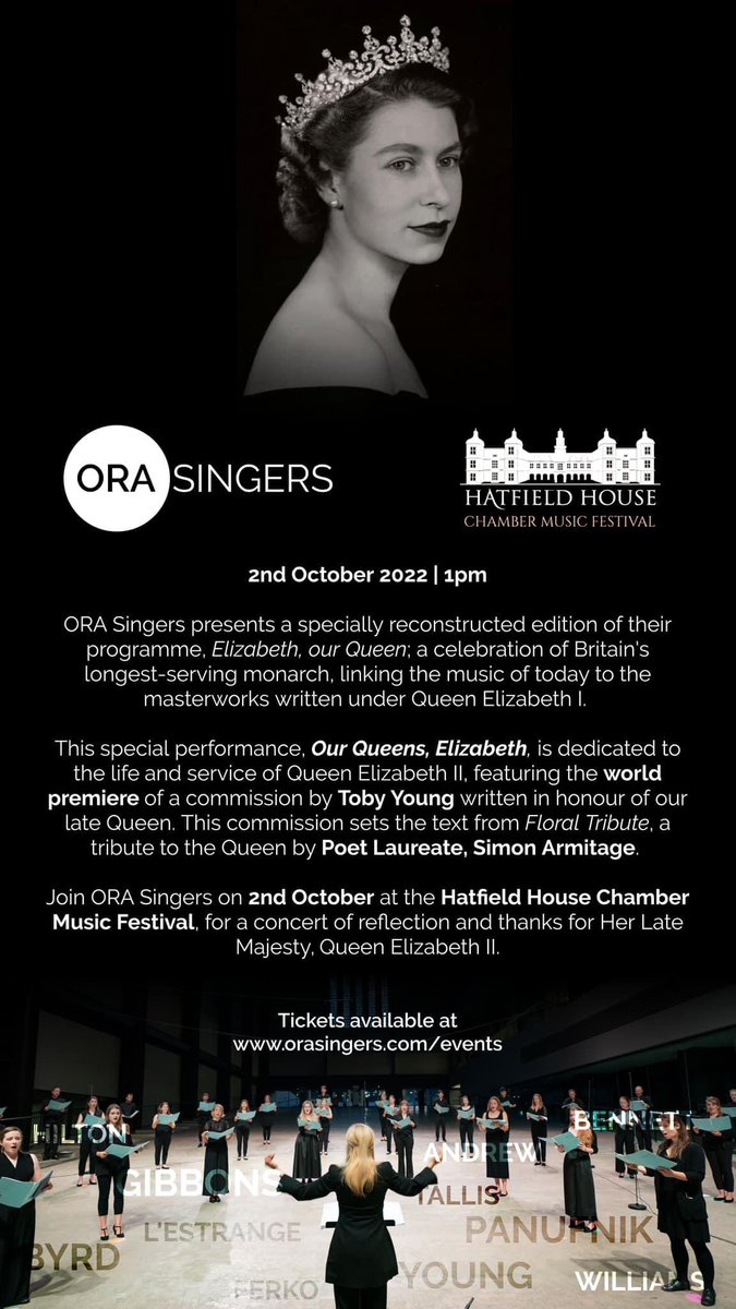 Thrilled to announce that we have kind permission from the Poet Laureate, Simon Armitage to have set to music his Floral Tribute on the death of the Queen. This will be composed for @ORAsingers by the wonderful @theothertoby Toby Young. Tickets here: orasingers.co.uk/events