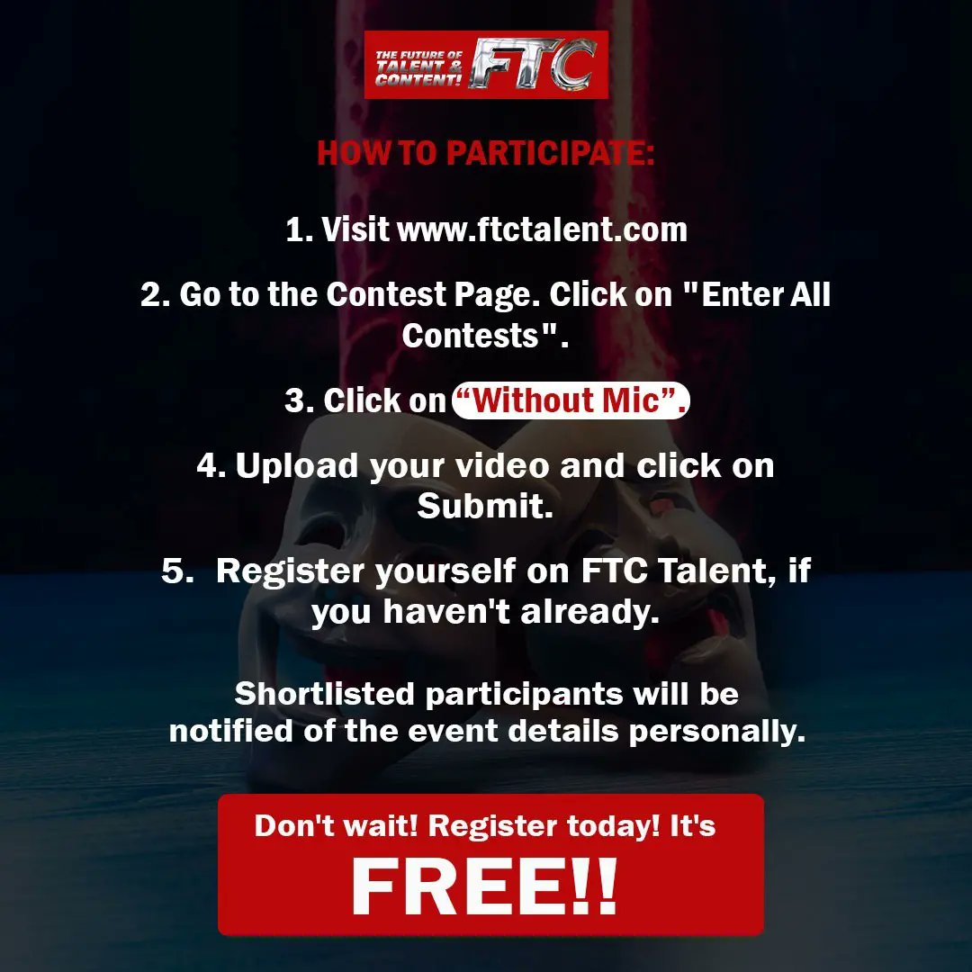 FTCTalent's tweet photo. FTC Without Mic!
Registration now on https://t.co/C2tbHS1DbH
#FTCProduction #ftcwithoutmic #actor #music #Standup #Poetry #FTC https://t.co/oHIIRH2US2
