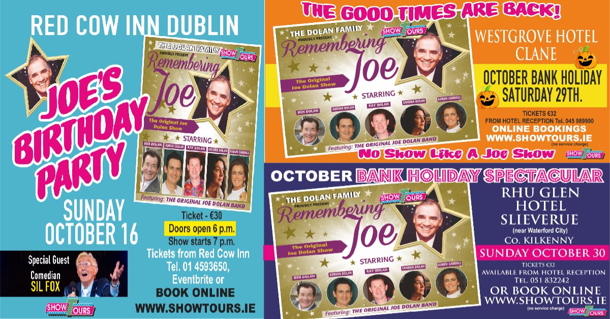 Colm_Tullamore's tweet photo. Remembering Joe this Oct 2022 #joedolan
@RedCowInnD22 #Dublin 16 Oct #redcow
@WestgroveHotel #Clane #Kildare 29th
@rhuglennhotel #Slieverue #kilkenny #waterford 30 Oct. tickets at venues & @showtours
#allthehits #theresnoshowlikeaJoeshow #frommullingarinmullingar https://t.co/zuGKcEl3MG