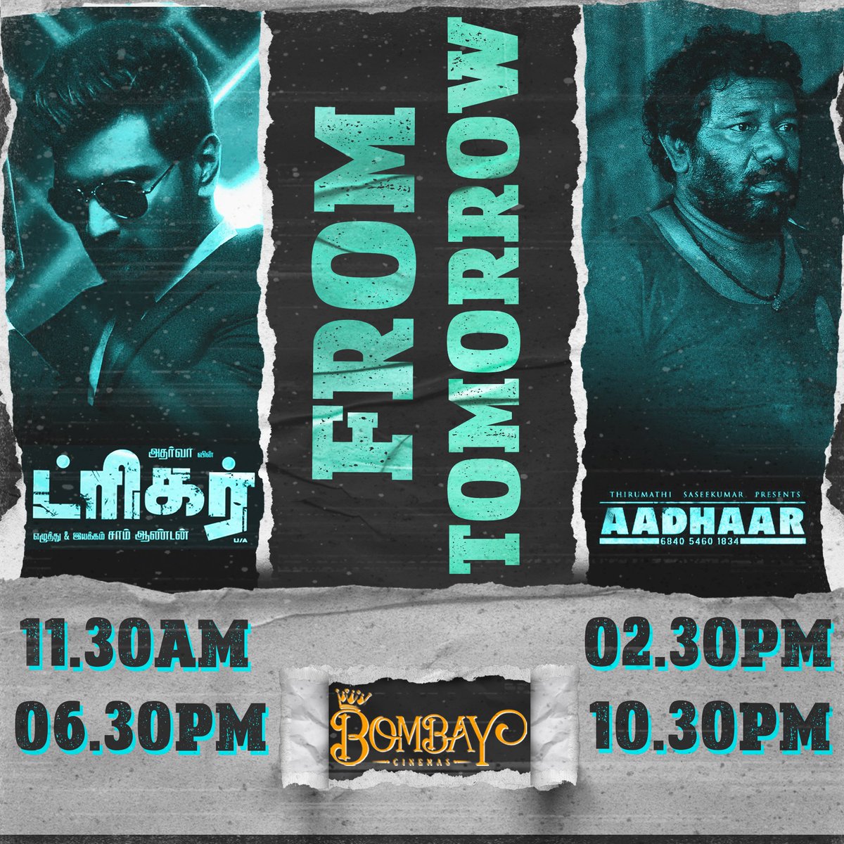 Bombaycineoffl's tweet photo. From Tomorrow (23-9-2022) schedule at @Bombaycineoffl
#Trigger (11.30 A.M & 6.30 P.M)
#Aadhaar (2.30 P.M & 10.30 P.M)
Online tickets @TicketNew
#Atharva #SamAnton #ArunPandian
#TanyaRavichandran #TriggerFromSep23
#Karunas #AadhaarFromSept23 https://t.co/iz1LvjGIZ7
