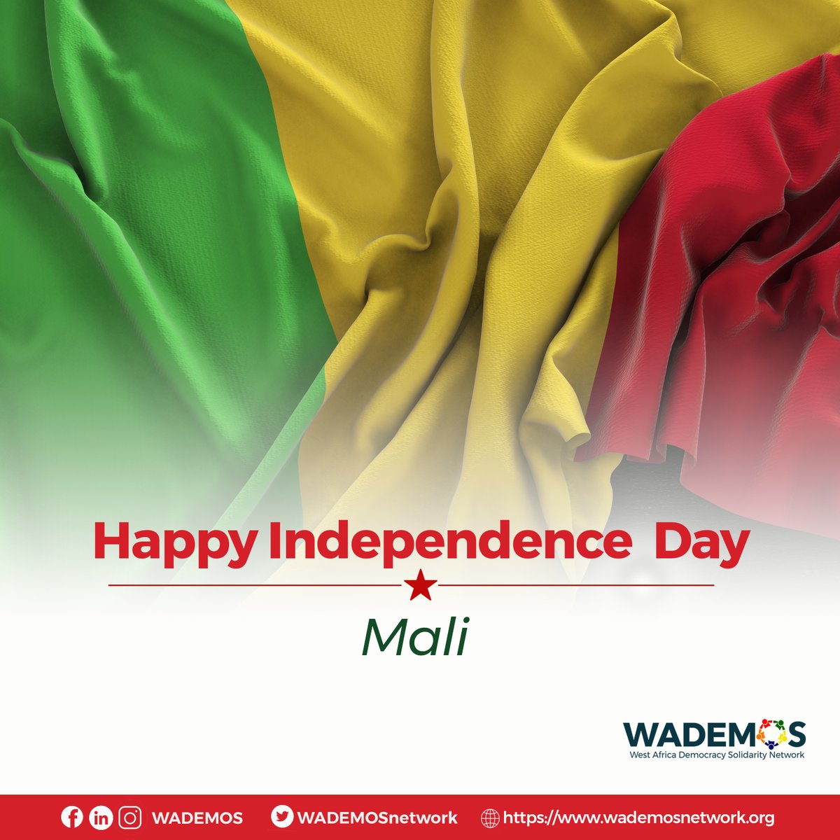 Nous adressons nos chaleureuses félicitations au peuple #Malien à l'occasion de votre fête de l'indépendance. Puissiez-vous avoir une fête mémorable. 

#SolidaritéPourlaDémocratie #WestAfrica #fêtedindépendancemali #malienfier #Mali