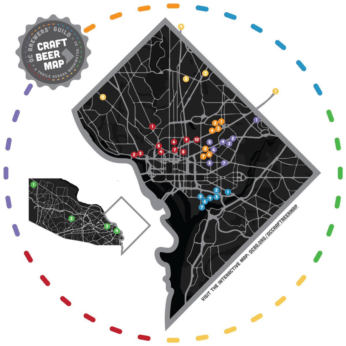 Introducing the #DCCraftBeerMap. 6 trails. 41 Stops Across the Region.

🍻 Download the printable map OR use our Interactive Map
🍻 Choose a Trail to Explore
🍻 Tag Us in your Adventures #DCraftBeerMap 

PS. @nomabid's Metropolitan Beer Trail is 1 of the 6 map trails. #DrinkMBT