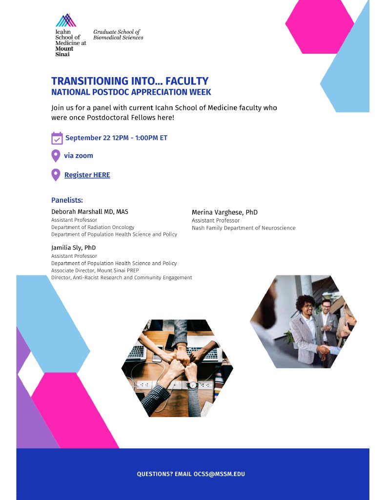 Today at 12pm. Transitioning into Faculty panel with our Icahn School of Medicine faculty members:Deborah Marshall MD, MAS, Merina Varghese PhD, and Jamilia Sly PhD.  #NPAW2022 #SinaiNPAW2022