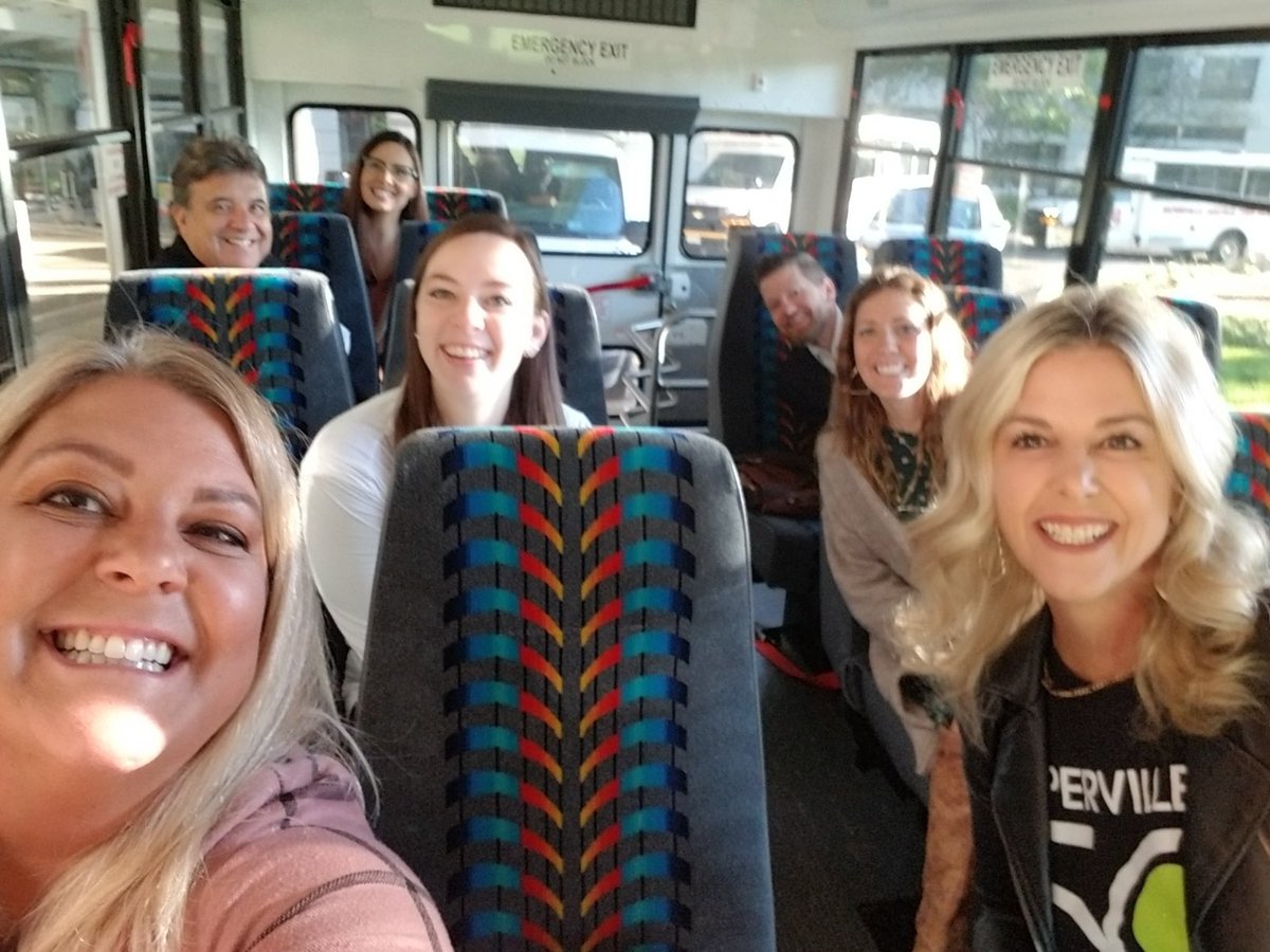 Amanda__Calhoun's tweet photo. Bus 2 looking alive on this beautiful morning! Headed to see elementary and high schools at @Naperville203. #SELin203 @AASAHQ https://t.co/zggykSbfKk
