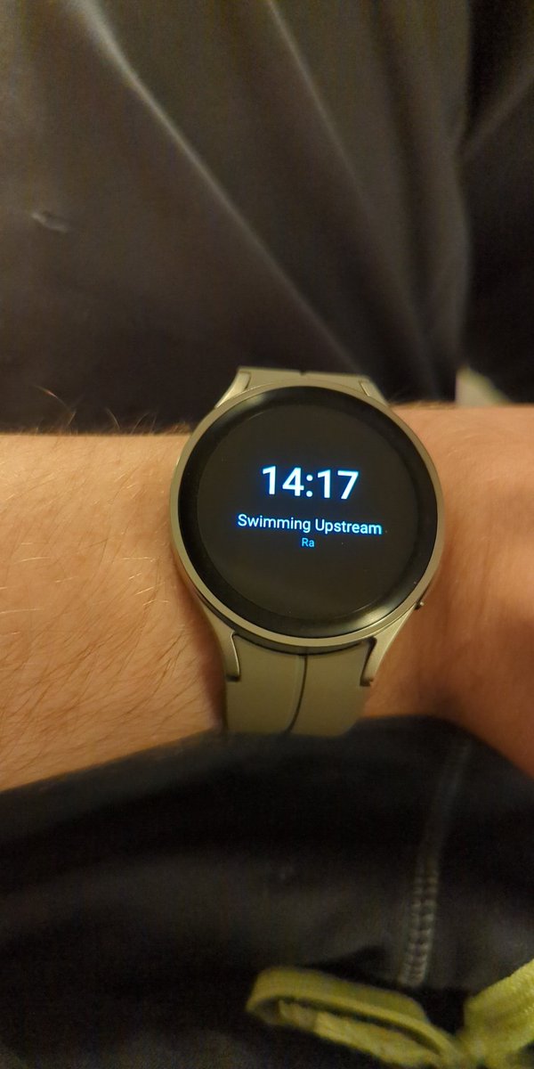 cantox5's tweet photo. @SamsungSupport the time is actually 14:55 (not 14:17). This happens with both Spotify and YouTube Music. However the song does update. Known bug? Galaxy watch 5pro https://t.co/FoIauY8lgK